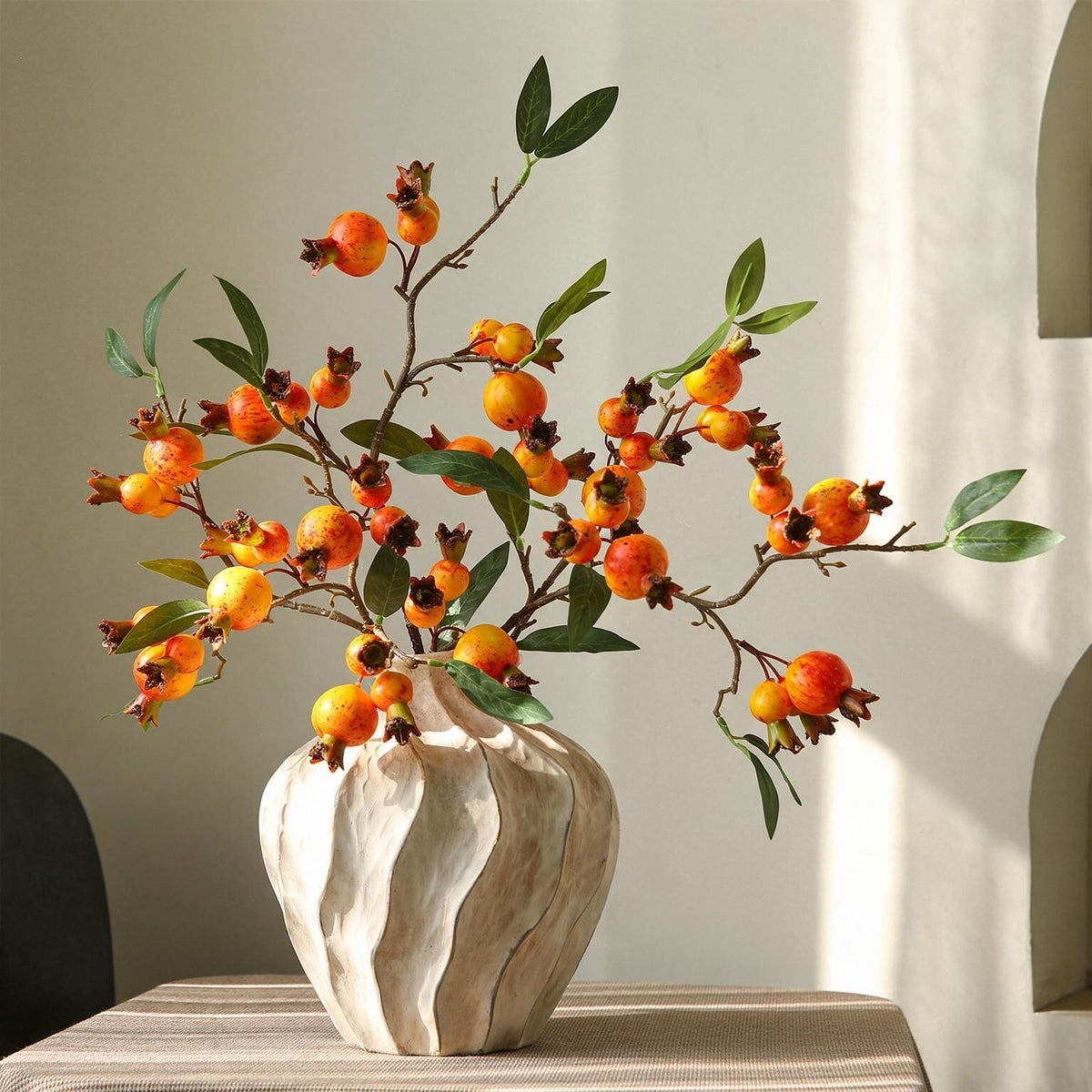 Künstliche Granatäpfel Bouquet, 100 cm hoch, 15 Blüten, Seidenblumen, moderne Deko für Wohnung, Hotel und Geschäfte