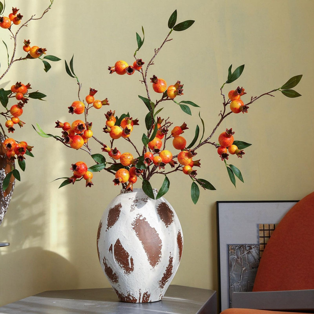 Künstliche Granatäpfel Bouquet, 100 cm hoch, 15 Blüten, Seidenblumen, moderne Deko für Wohnung, Hotel und Geschäfte