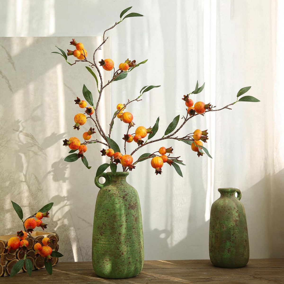 Künstliche Granatäpfel Bouquet, 100 cm hoch, 15 Blüten, Seidenblumen, moderne Deko für Wohnung, Hotel und Geschäfte