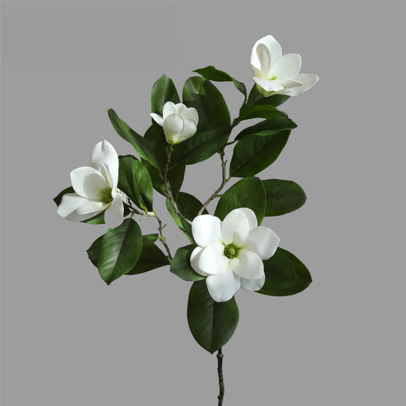 Künstliche Magnolie, 100 cm, Latex, 4 Blüten, biegsamer Stiel – Hochwertige Dekoration für Zuhause, Hotel, Event, Hochzeit, ganzjährig