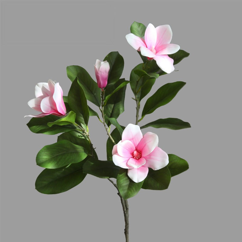 Künstliche Magnolie, 100 cm, Latex, 4 Blüten, biegsamer Stiel – Hochwertige Dekoration für Zuhause, Hotel, Event, Hochzeit, ganzjährig