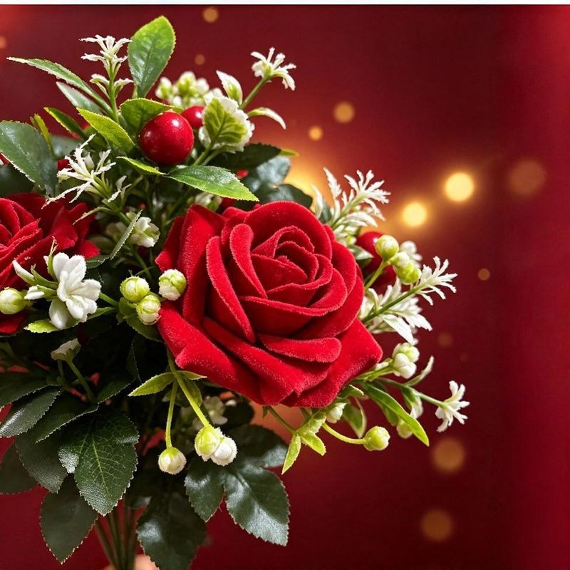 45 cm künstliche Weihnachtsrose aus Seidenstoff, 2 Blüten, rot – Dekoration für Hochzeit & Fest, langlebig, allergenfrei