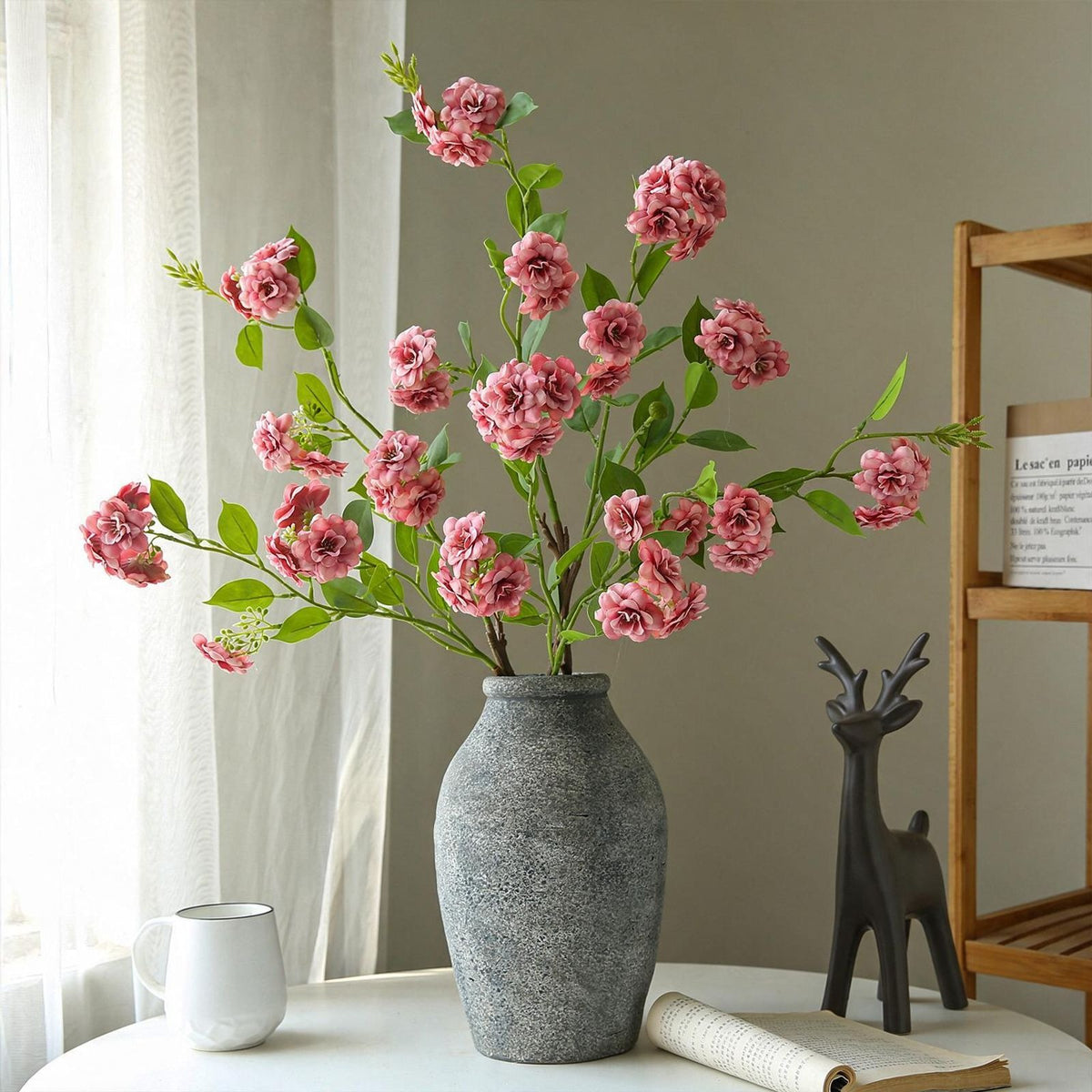 Künstliche Kamelienblüte, 87 cm hohe Seidenblume mit 17 Blüten, Einzelstiel, biegsamer Stiel, für Zuhause, Hotel und Schaufenstergestaltung, 4 Farben