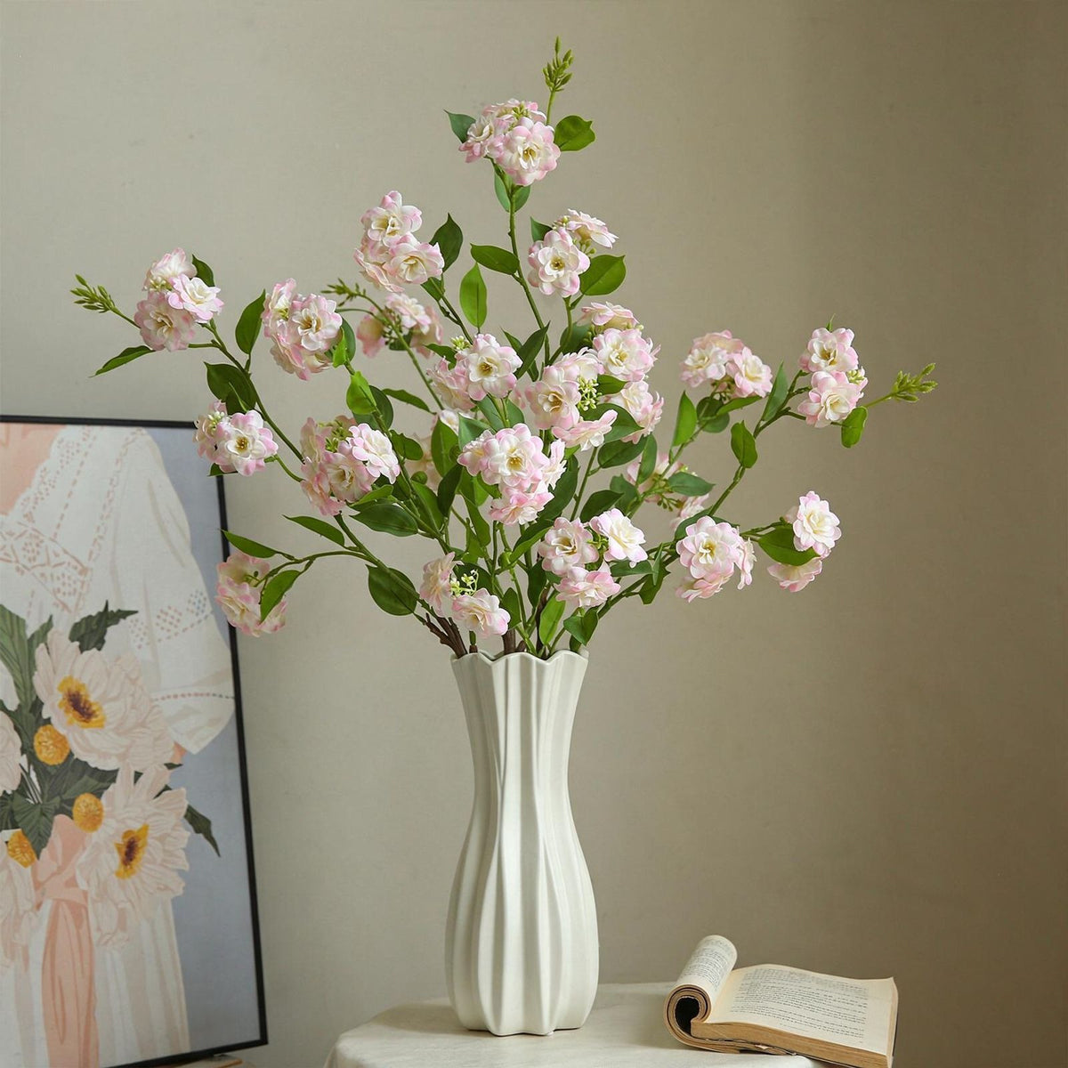 Künstliche Kamelienblüte, 87 cm hohe Seidenblume mit 17 Blüten, Einzelstiel, biegsamer Stiel, für Zuhause, Hotel und Schaufenstergestaltung, 4 Farben