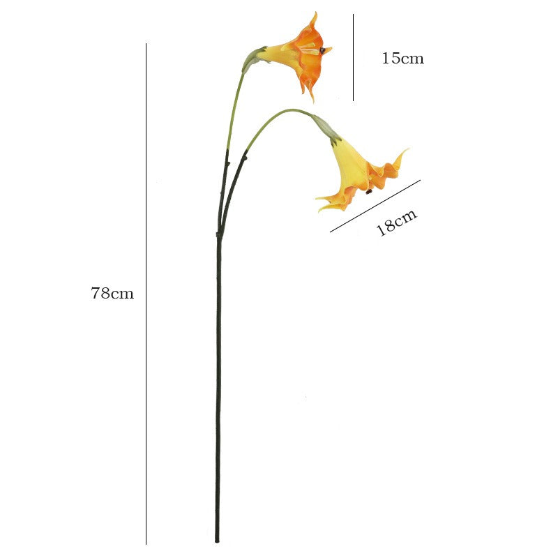 Künstliche Engelstrompete, 1 Stiel mit 2 Blüten, PU-Material, 78 cm Höhe, 18 cm Blütendurchmesser, für Hochzeiten, Outdoor & Innenraum