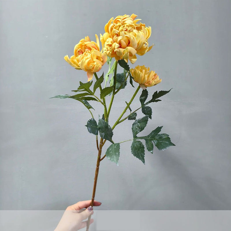 Künstliche Dahlien-Chrysantheme, 68 cm, Seidenstoff, 3 Blüten, Einzelstiel, für Innendekoration, Hotel, Einzelhandel, Hochzeitsdekoration