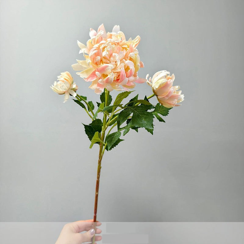 Künstliche Dahlien-Chrysantheme, 68 cm, Seidenstoff, 3 Blüten, Einzelstiel, für Innendekoration, Hotel, Einzelhandel, Hochzeitsdekoration