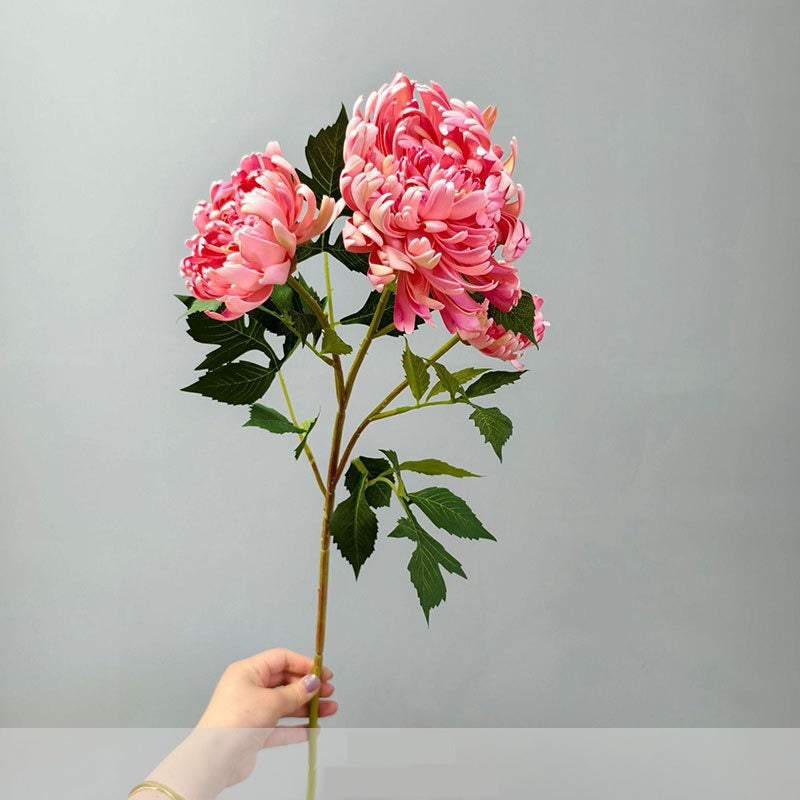 Künstliche Dahlien-Chrysantheme, 68 cm, Seidenstoff, 3 Blüten, Einzelstiel, für Innendekoration, Hotel, Einzelhandel, Hochzeitsdekoration