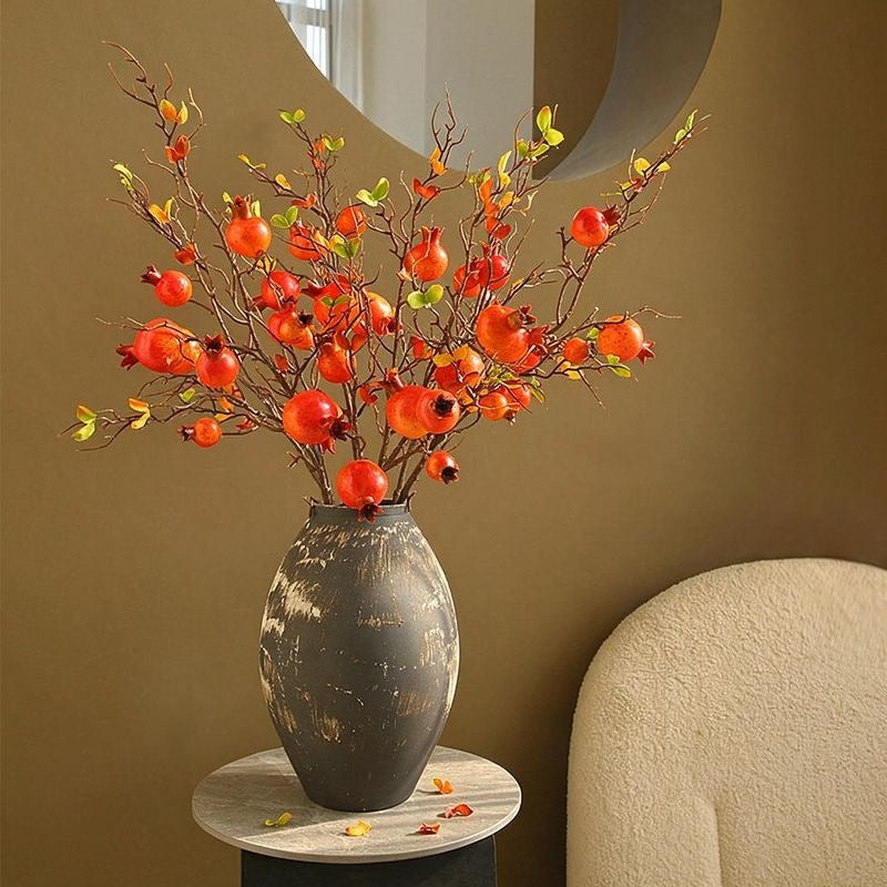 Künstliche Granatapfelblüte, 1 Stiel mit 6 Blüten, 81 cm, Seidenblumen, retro Dekoration für Zuhause, Schaufenster, Hochzeit, Hotel, Büros