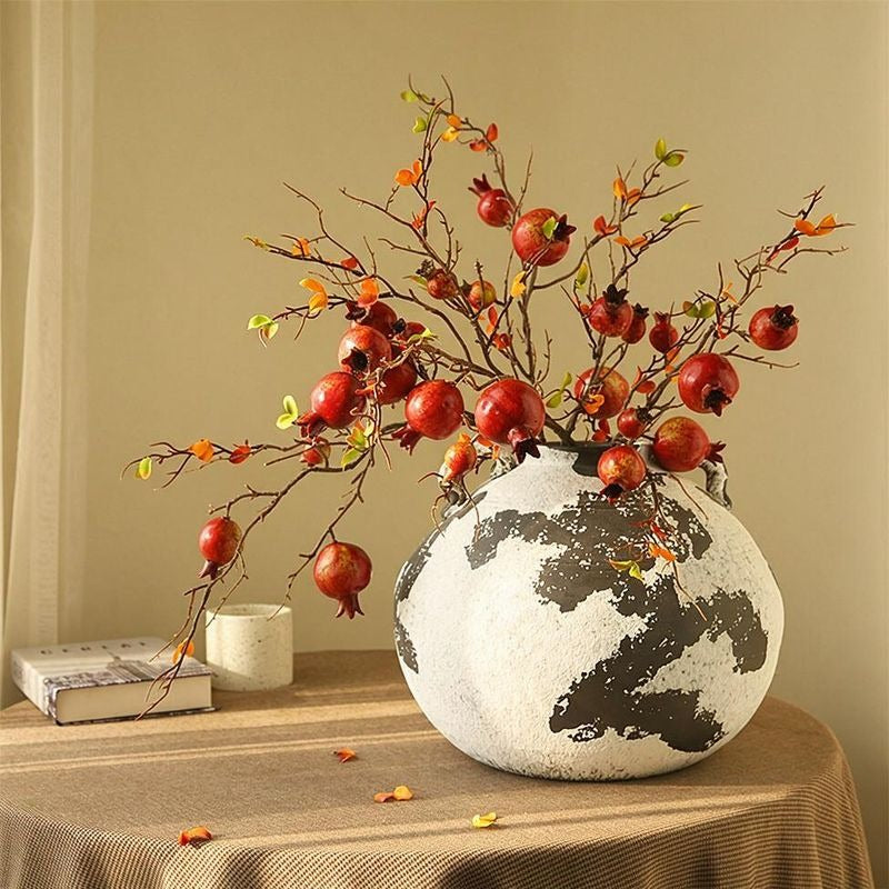 Künstliche Granatapfelblüte, 1 Stiel mit 6 Blüten, 81 cm, Seidenblumen, retro Dekoration für Zuhause, Schaufenster, Hochzeit, Hotel, Büros