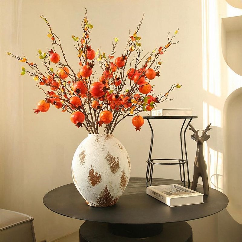 Künstliche Granatapfelblüte, 1 Stiel mit 6 Blüten, 81 cm, Seidenblumen, retro Dekoration für Zuhause, Schaufenster, Hochzeit, Hotel, Büros