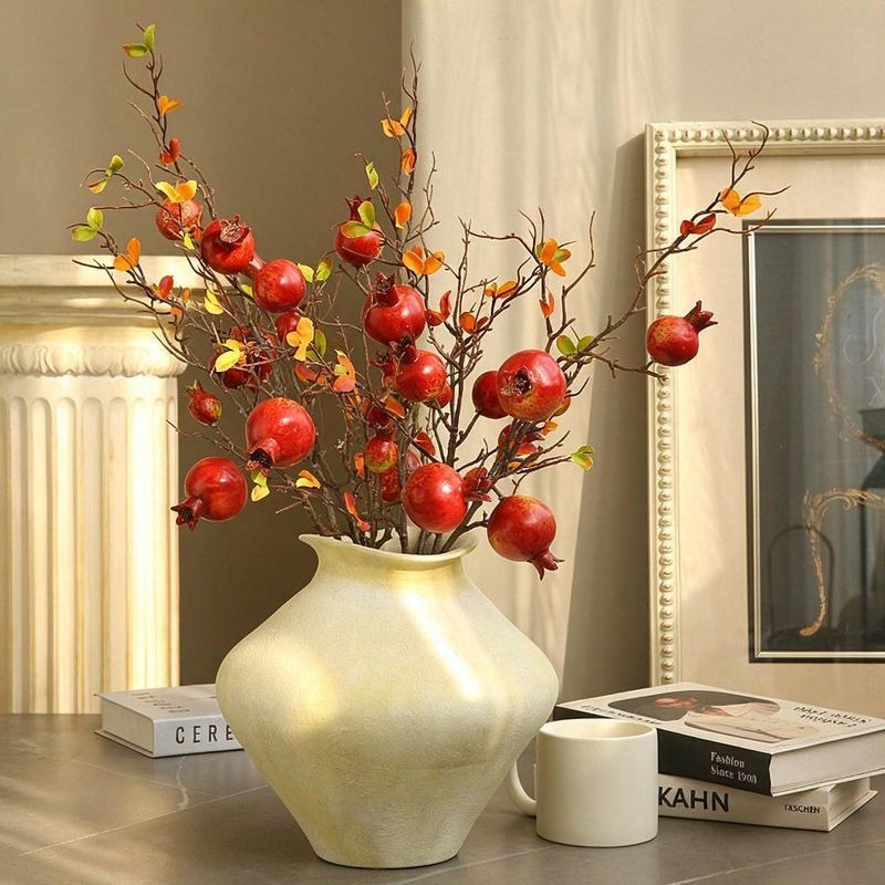 Künstliche Granatapfelblüte, 1 Stiel mit 6 Blüten, 81 cm, Seidenblumen, retro Dekoration für Zuhause, Schaufenster, Hochzeit, Hotel, Büros