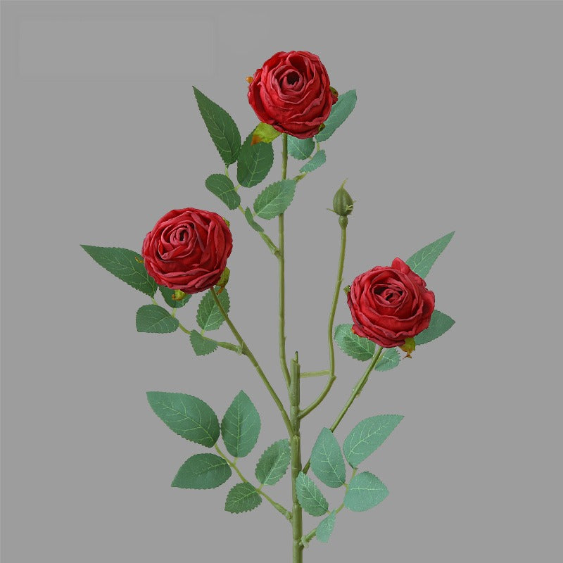 Künstliche Rose, 3 Blüten pro Stiel, 57 cm, Seidenblume, moderne Deko für Wohnzimmer, Tisch, Hochzeit, Innenbereich, 6 Farben
