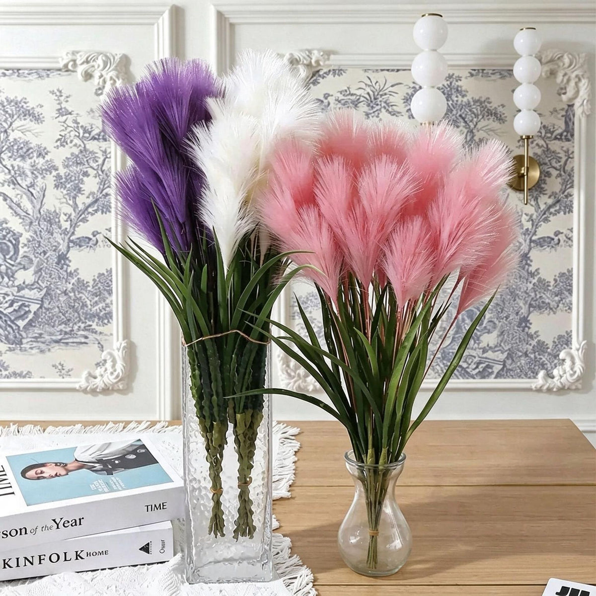 50 cm künstliche Pampasgras-Deko, einzelne Stange, modern, für Hochzeit & Innenraum, 5 Verzweigungen