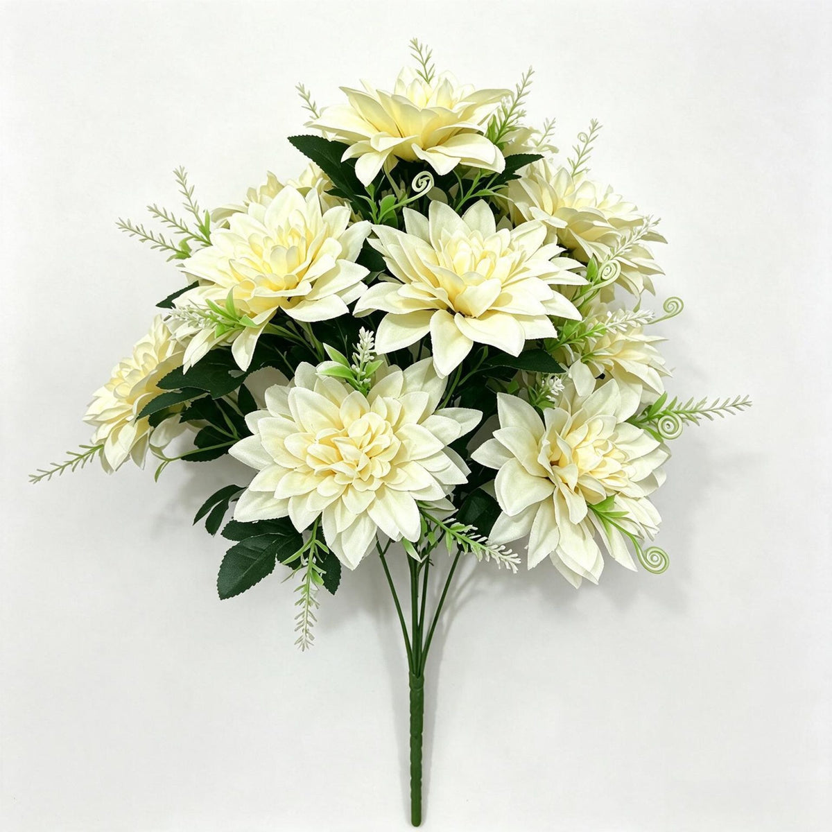 Künstliche Chrysanthemen Busch mit 12 Blüten, 38 cm Höhe, Seidenstoff-Dekoration für Hochzeiten, Home Staging und Gewerbe