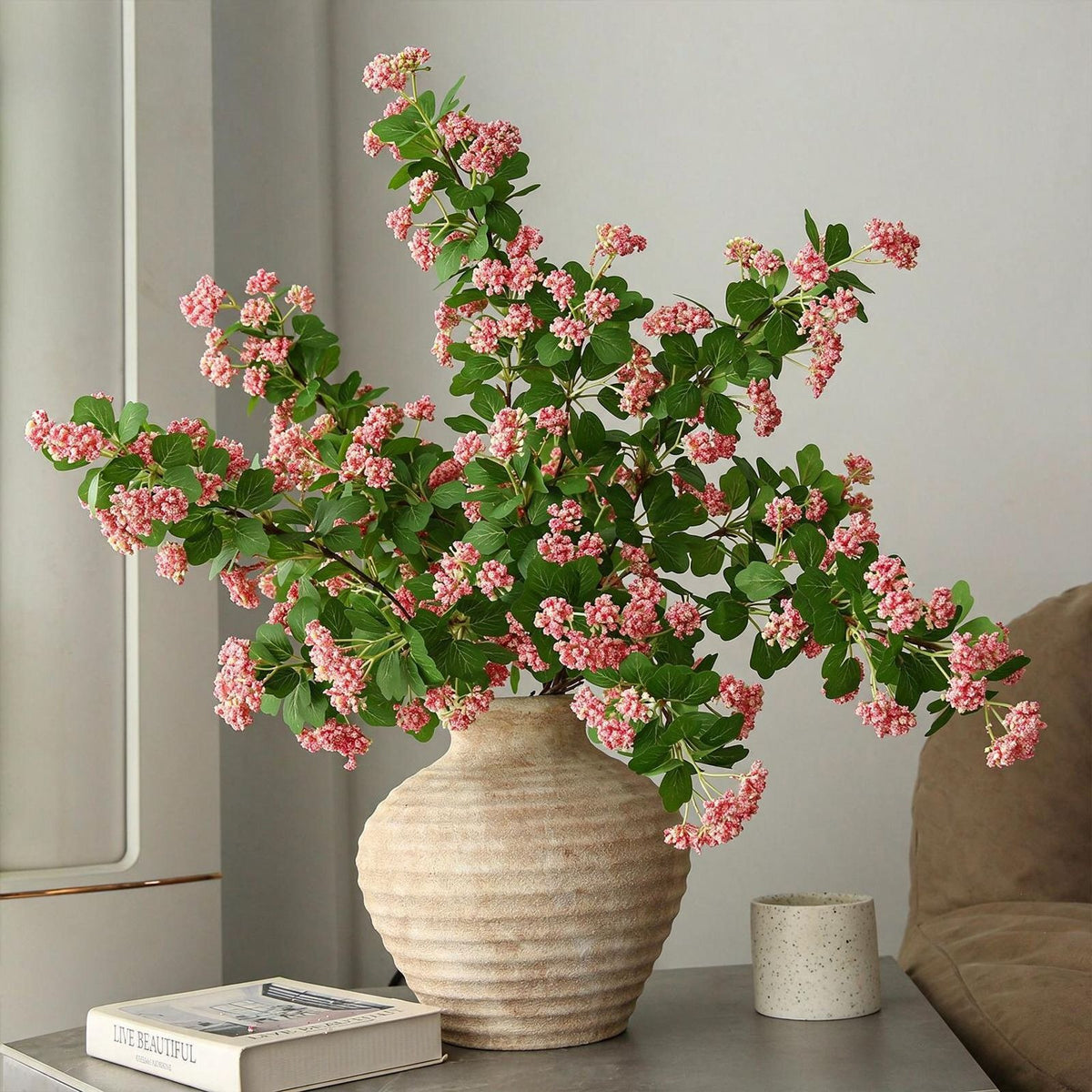 Künstliche Mispelblüte, Einzelstiel mit 30 Blüten, 80 cm Höhe, Seidenstoff, für Haushalt und Gewerbe