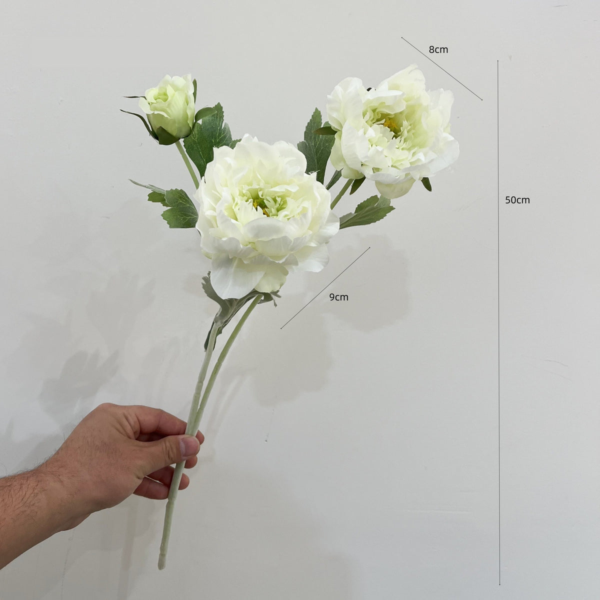 Künstliche Pfingstrose, 1 Stiel mit 3 Blüten, 50 cm hoch, Seidenstoff, für Innenraum-Deko, Hochzeit, Event, Ladenlokal