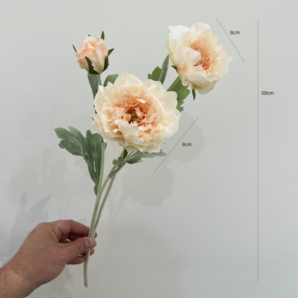 Künstliche Pfingstrose, 1 Stiel mit 3 Blüten, 50 cm hoch, Seidenstoff, für Innenraum-Deko, Hochzeit, Event, Ladenlokal