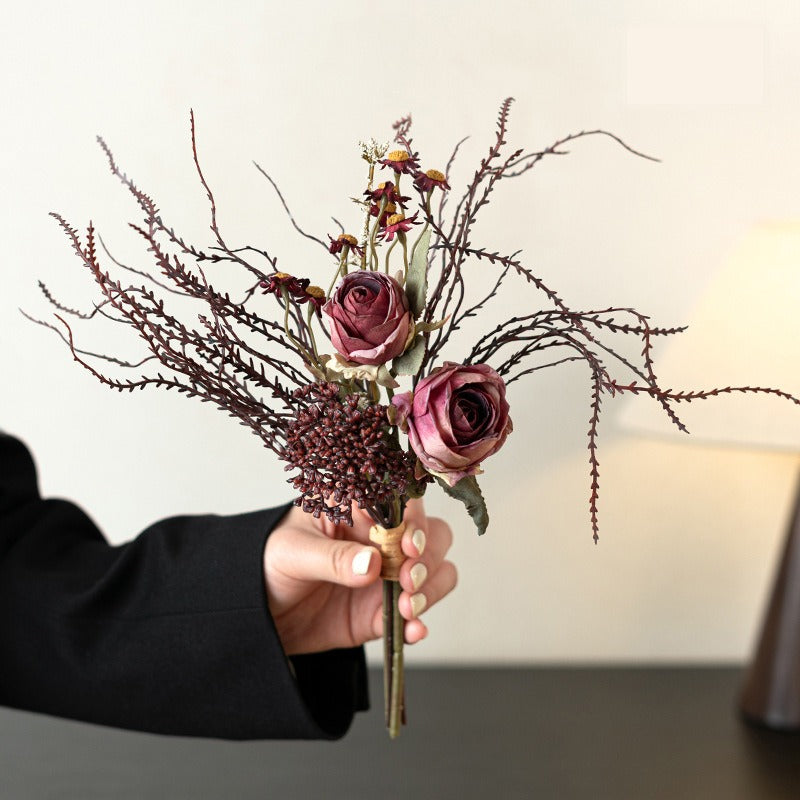 29 cm künstliche Rosen- und Eukalyptus-Blumenstrauß, modernes Bouquet für Hochzeit, Tischdeko und Wohnaccessoire