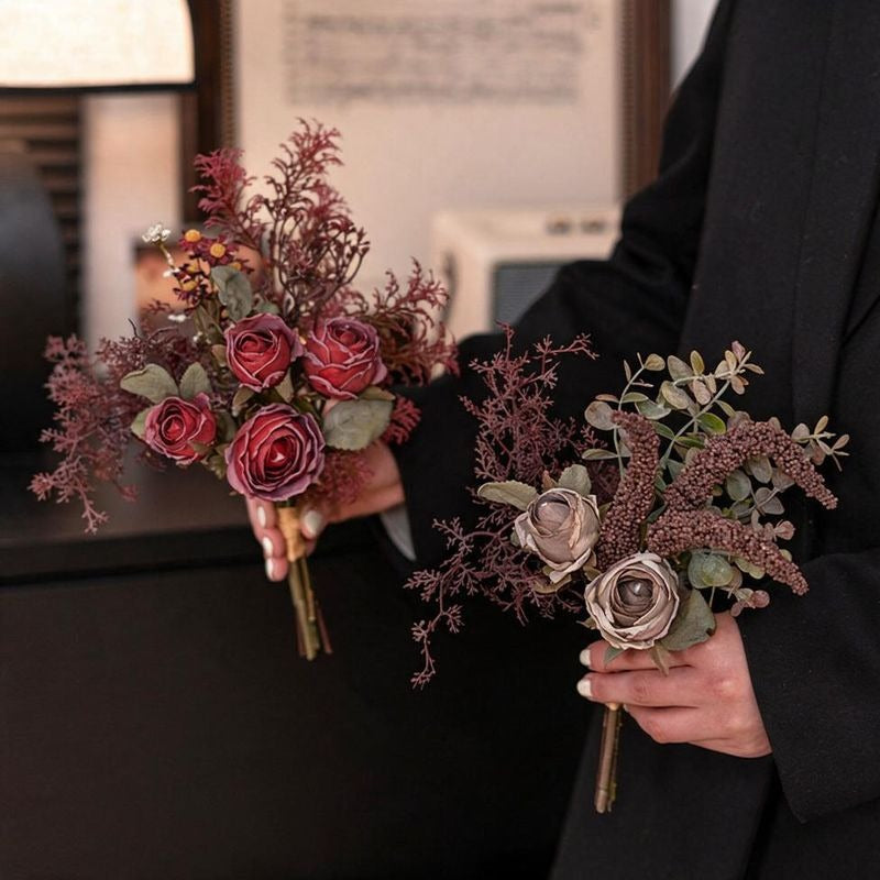 29 cm künstliche Rosen- und Eukalyptus-Blumenstrauß, modernes Bouquet für Hochzeit, Tischdeko und Wohnaccessoire