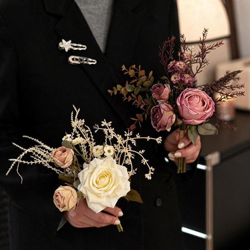 29 cm künstliche Rosen- und Eukalyptus-Blumenstrauß, modernes Bouquet für Hochzeit, Tischdeko und Wohnaccessoire