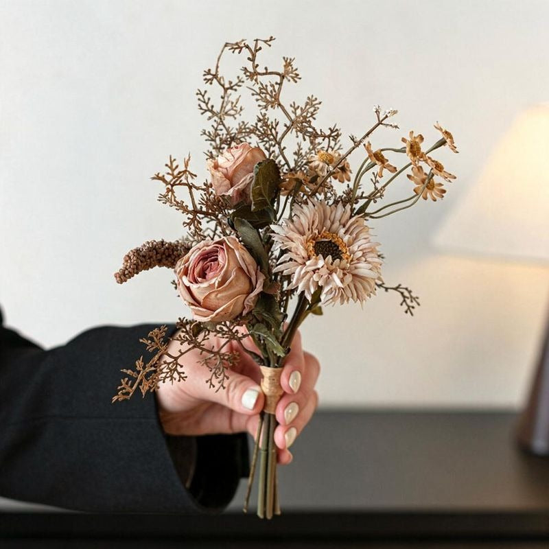 29 cm künstliche Rosen- und Eukalyptus-Blumenstrauß, modernes Bouquet für Hochzeit, Tischdeko und Wohnaccessoire