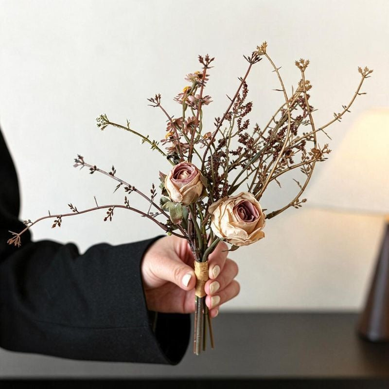 29 cm künstliche Rosen- und Eukalyptus-Blumenstrauß, modernes Bouquet für Hochzeit, Tischdeko und Wohnaccessoire