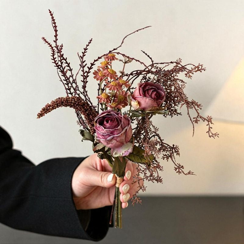 29 cm künstliche Rosen- und Eukalyptus-Blumenstrauß, modernes Bouquet für Hochzeit, Tischdeko und Wohnaccessoire