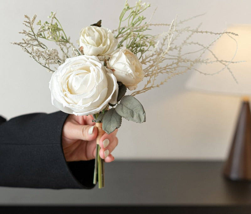 29 cm künstliche Rosen- und Eukalyptus-Blumenstrauß, modernes Bouquet für Hochzeit, Tischdeko und Wohnaccessoire