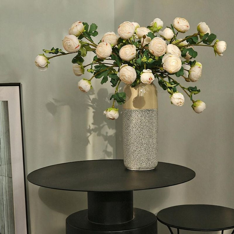 Künstliche Blumensträußer, 3-köpfige geröstete Rand-Tee-Rosen, 52 cm hoch, modern, aus Seidenstoff, für Innenraum-Deko, Hochzeiten, Events