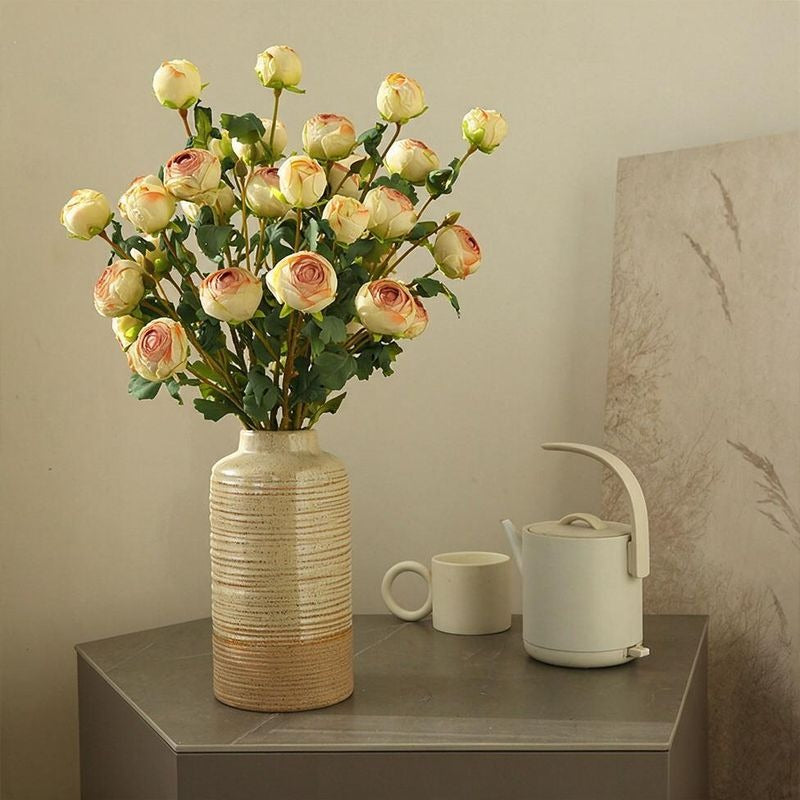 Künstliche Blumensträußer, 3-köpfige geröstete Rand-Tee-Rosen, 52 cm hoch, modern, aus Seidenstoff, für Innenraum-Deko, Hochzeiten, Events