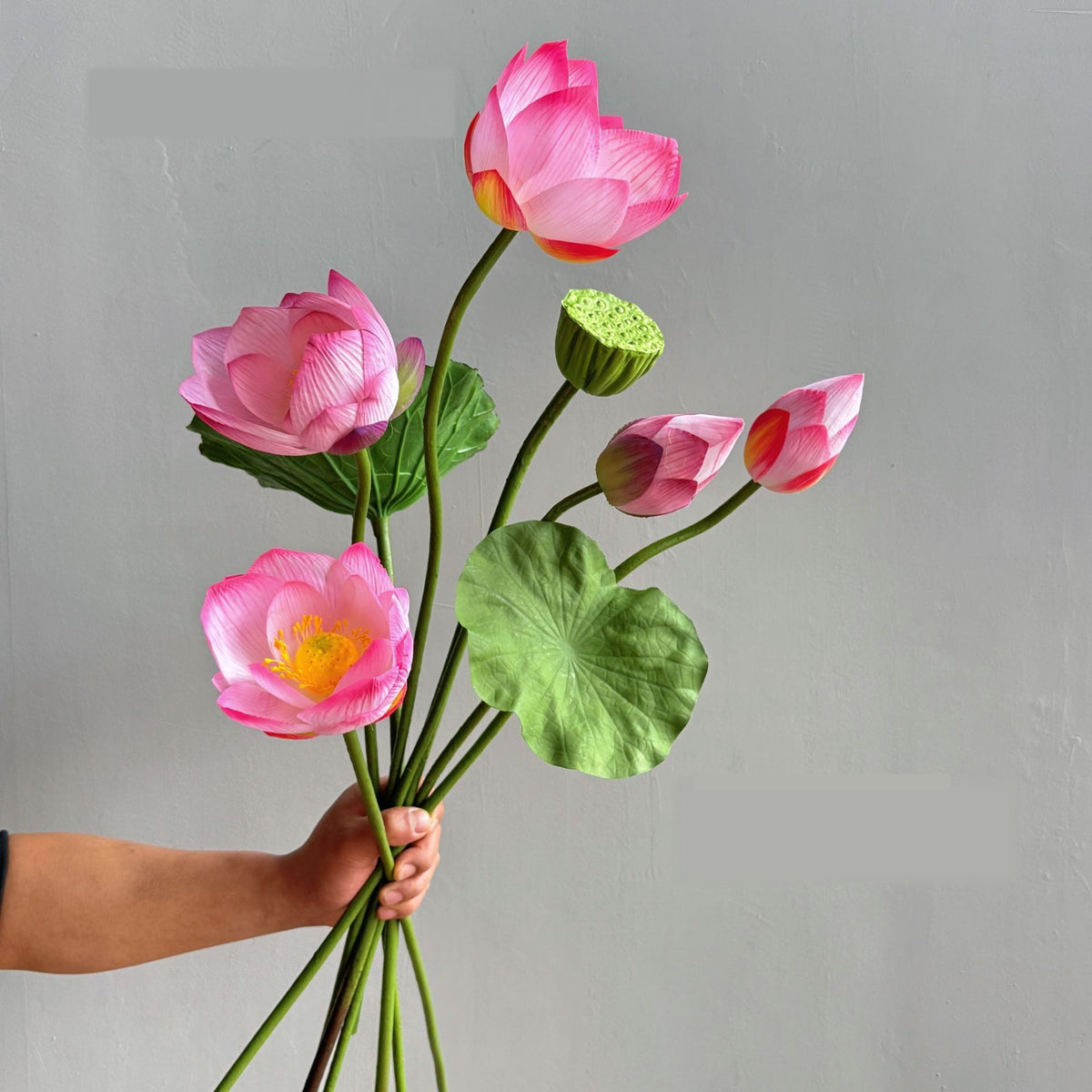 Künstliche Seerose, einzelne Stange mit Blatt und Lotosblüte, 80 cm, Seidenstoff, für Innen- und Außenbereich