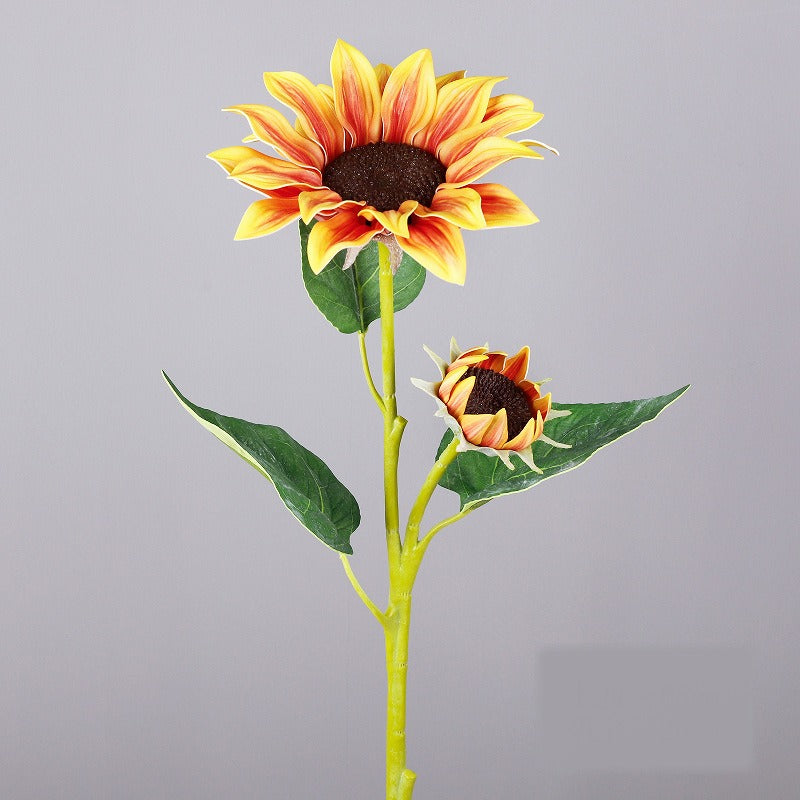 Künstliche Sonnenblume, 1 Stängel mit 2 Blüten, 65 cm hoch, Seidenstoff, für Hochzeit, Dekoration, Innenbereich