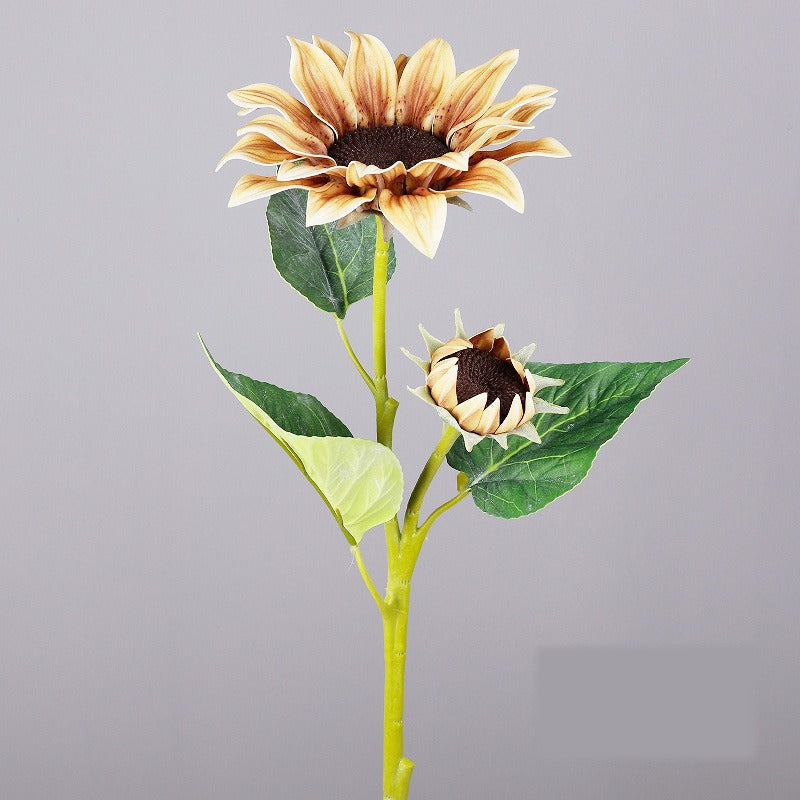 Künstliche Sonnenblume, 1 Stängel mit 2 Blüten, 65 cm hoch, Seidenstoff, für Hochzeit, Dekoration, Innenbereich