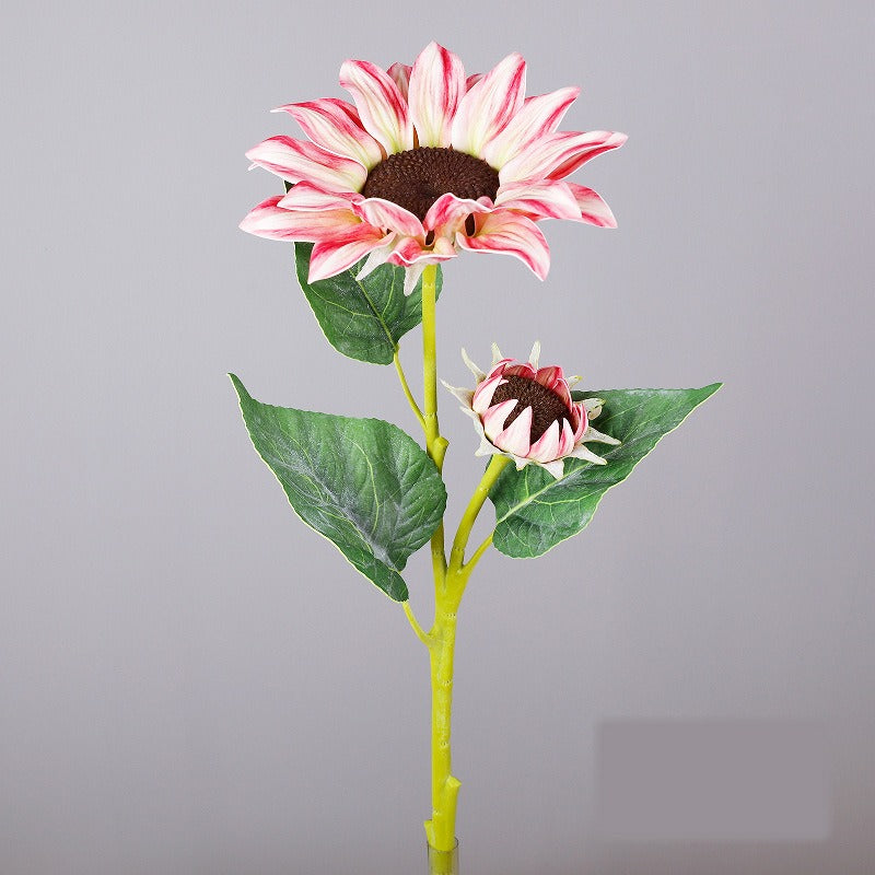 Künstliche Sonnenblume, 1 Stängel mit 2 Blüten, 65 cm hoch, Seidenstoff, für Hochzeit, Dekoration, Innenbereich