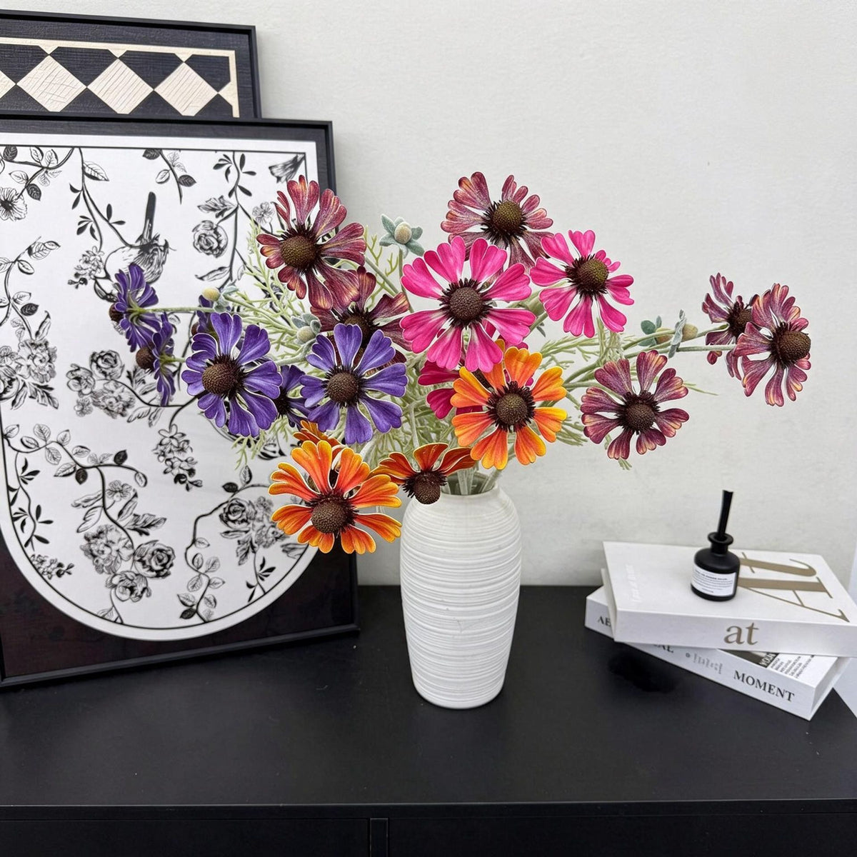 Künstliche Chrysantheme, 3 Blüten, 59 cm hoch, EVA-Material, für Hochzeit, Dekoration, Innenraum