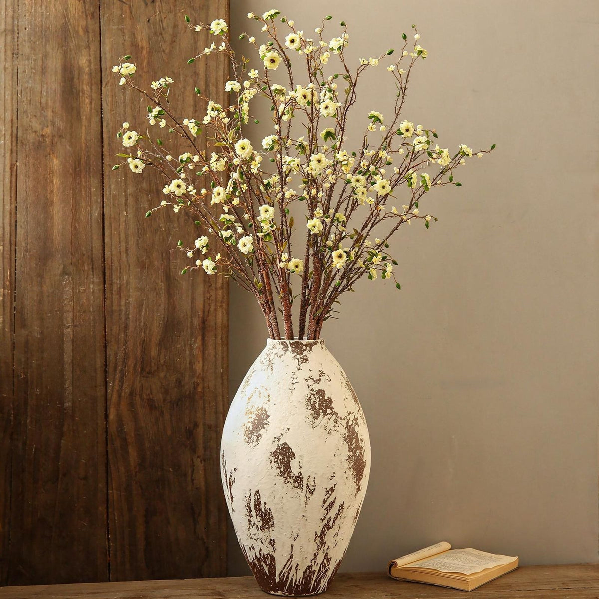 Künstliche Christusdorn-Blüte, Einzelstiel mit 8 Blüten, 91 cm, aus Seidenstoff, für Innendekoration