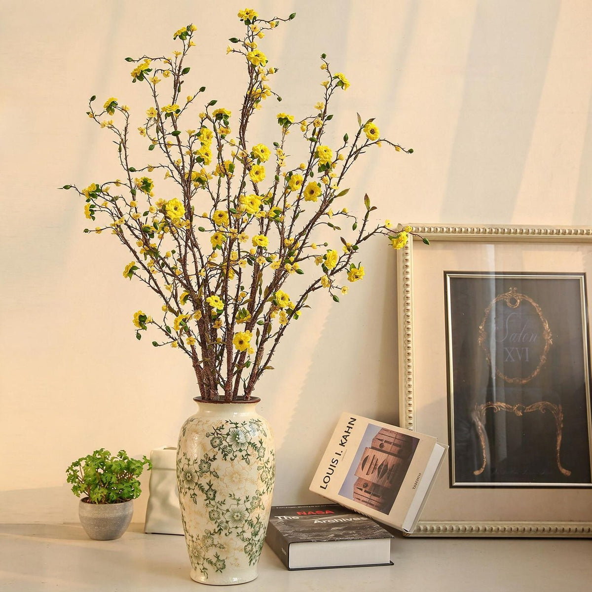 Künstliche Christusdorn-Blüte, Einzelstiel mit 8 Blüten, 91 cm, aus Seidenstoff, für Innendekoration