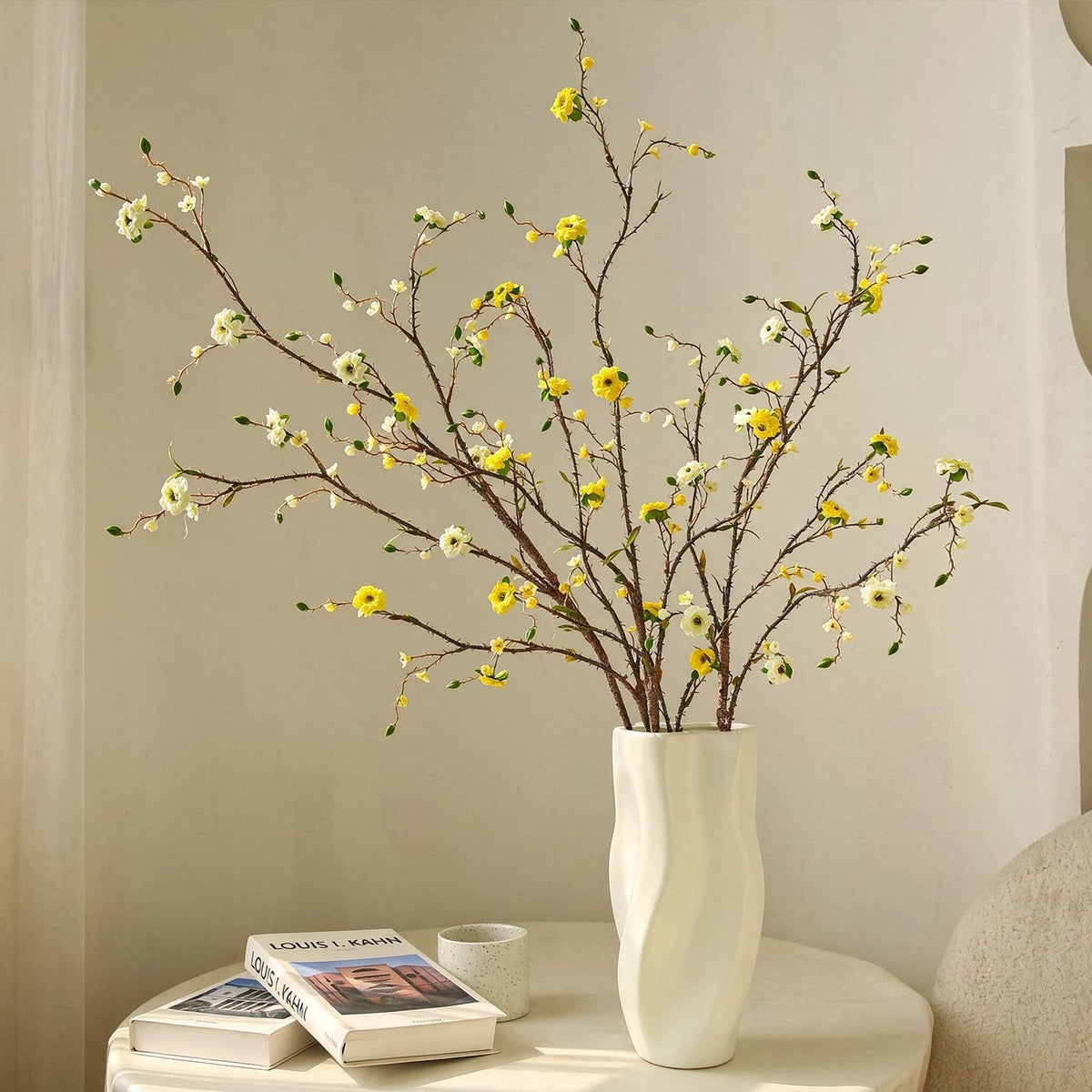 Künstliche Christusdorn-Blüte, Einzelstiel mit 8 Blüten, 91 cm, aus Seidenstoff, für Innendekoration