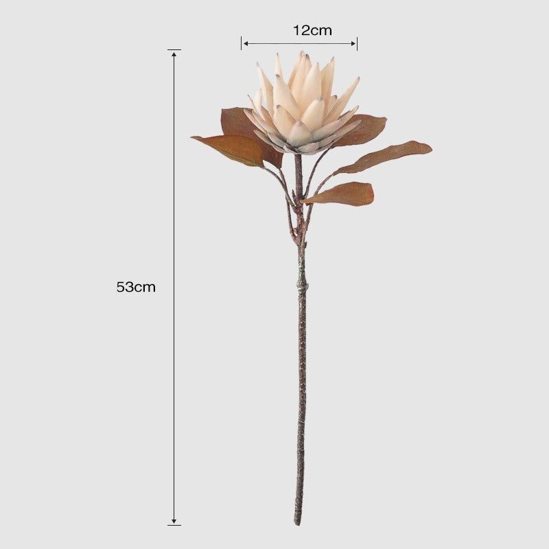 Künstliche Protea-Blüte, einzelner Stiel, 52 cm hoch, Karamellfarbe, aus Seidenstoff, für Innenräume