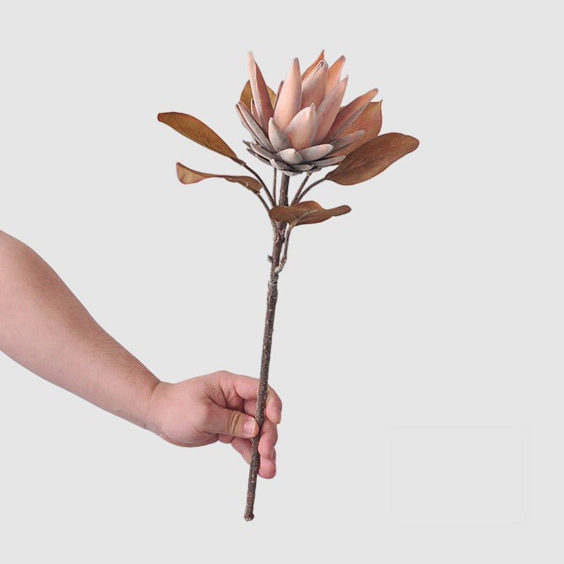 Künstliche Protea-Blüte, einzelner Stiel, 52 cm hoch, Karamellfarbe, aus Seidenstoff, für Innenräume