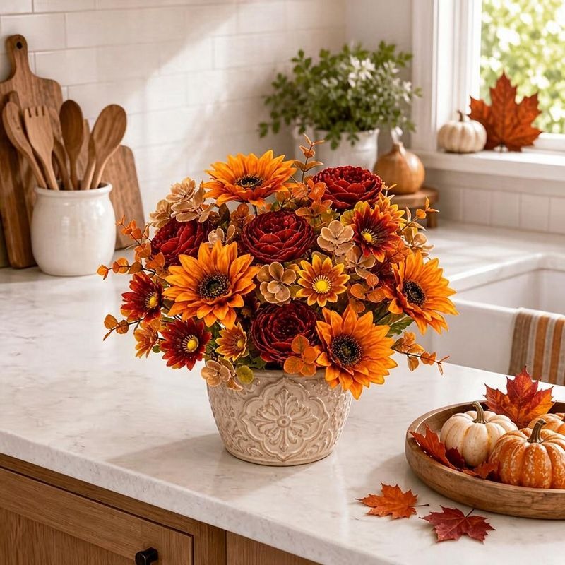 32 cm Sonnenblumenstrauß, Kunststoff, 6 Blüten, moderne Dekoration