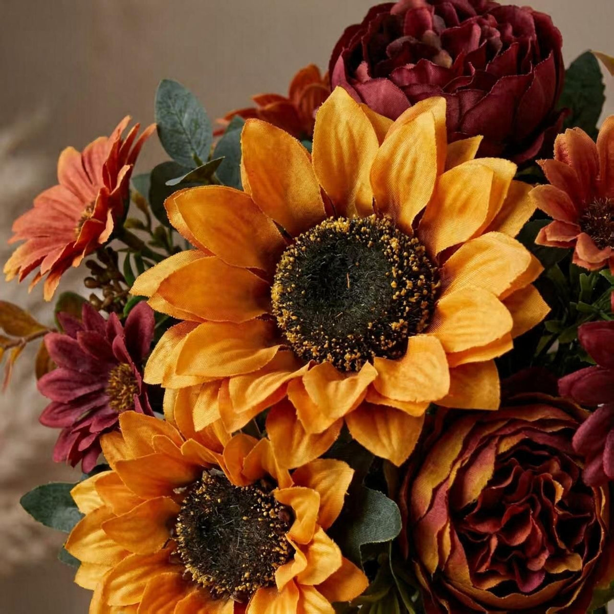 32 cm Sonnenblumenstrauß, Kunststoff, 6 Blüten, moderne Dekoration