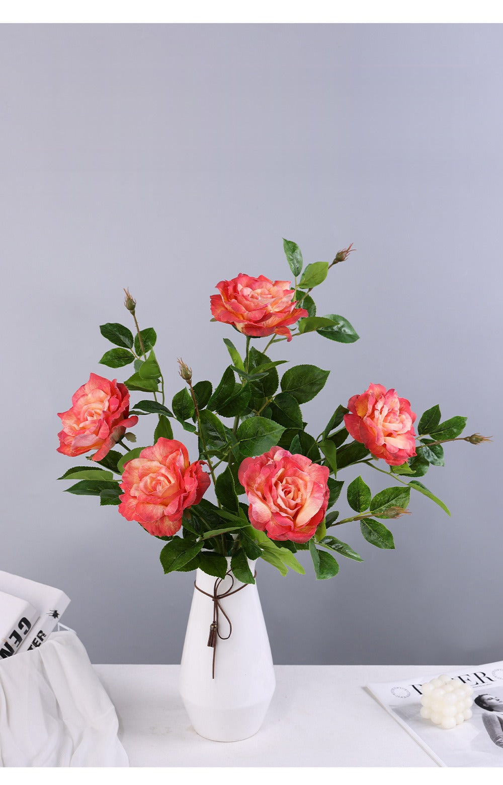 Künstliche Rose, Einzelstiel, 65 cm Höhe, 15 cm Blütendurchmesser, aus Seidenstoff, für Hochzeiten, Wohn- und Geschäftsräume