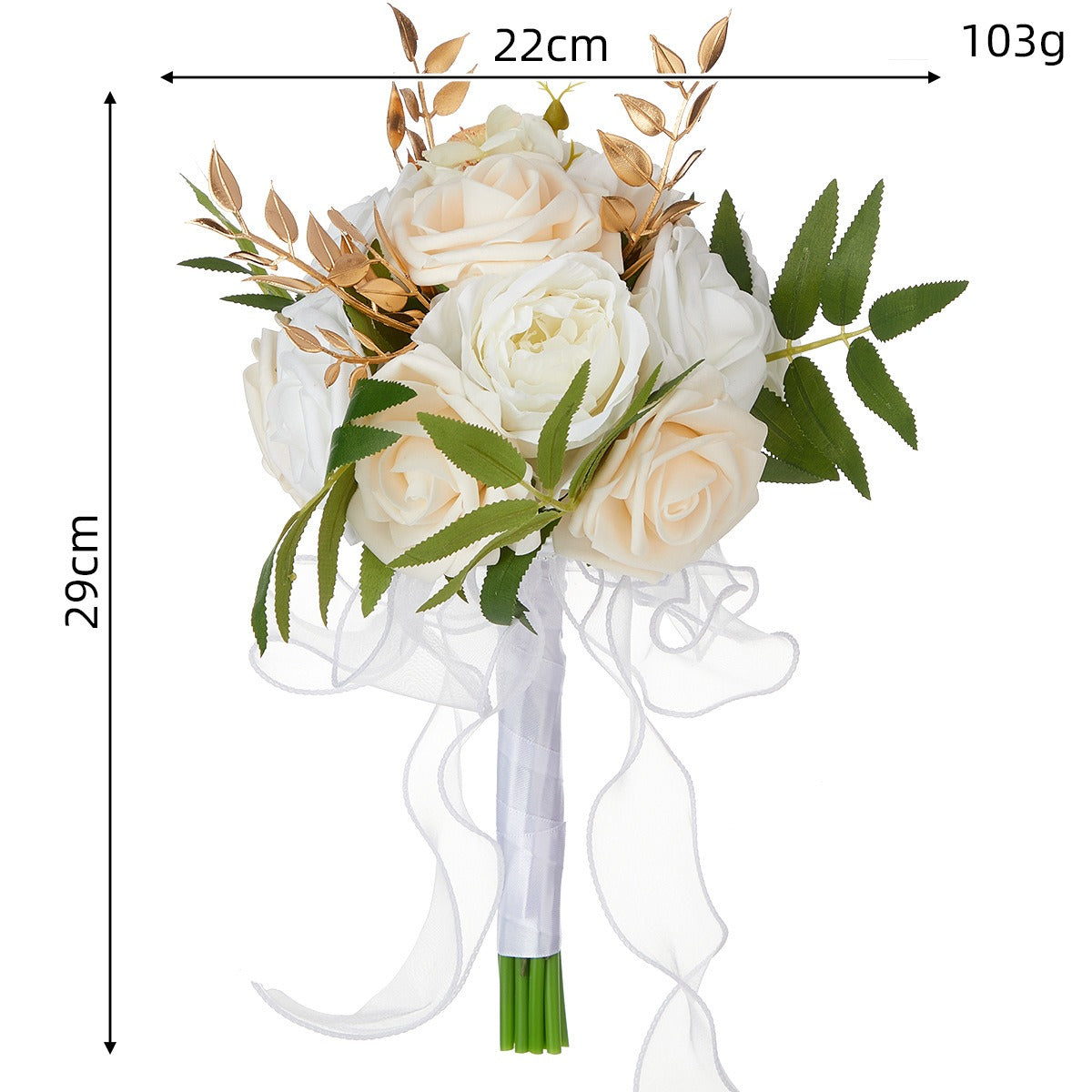 Künstlicher Rosenstrauß, 7 Blüten, 29 cm, Hochzeit Bouquet, PE-Material, Innen- und Außenbereich