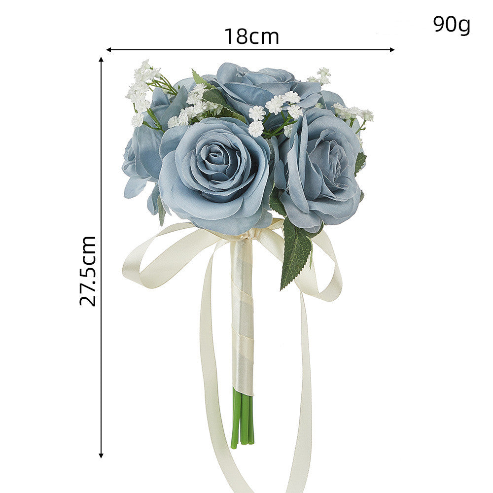 Hochzeitsstrauß aus künstlichen Rosen und Baby’s Breath, 27,5 cm, aus Seidenstoff