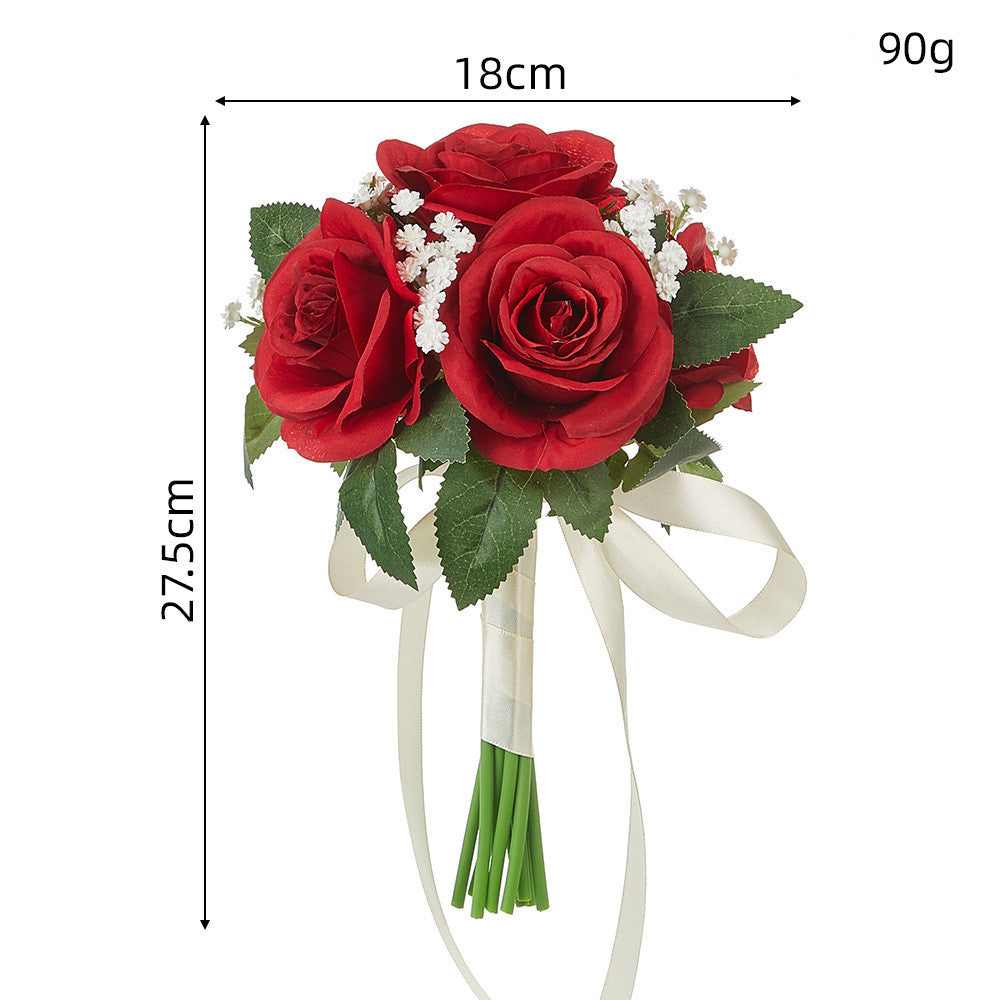 Hochzeitsstrauß aus künstlichen Rosen und Baby’s Breath, 27,5 cm, aus Seidenstoff