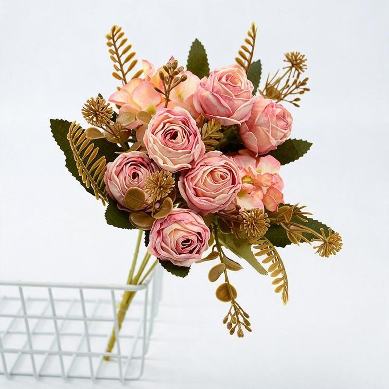 Künstliche Rosenstrauß, 6 Blüten, 30 cm hoch, aus Seidenstoff, für Hochzeiten, Zuhause und Gewerbe