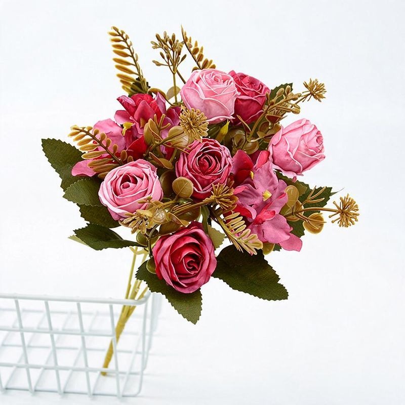 Künstliche Rosenstrauß, 6 Blüten, 30 cm hoch, aus Seidenstoff, für Hochzeiten, Zuhause und Gewerbe