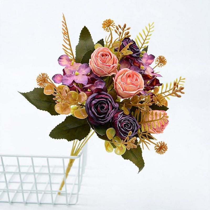 Künstliche Rosenstrauß, 6 Blüten, 30 cm hoch, aus Seidenstoff, für Hochzeiten, Zuhause und Gewerbe